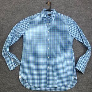 J.Crew Ludlow Dress Shirt Mens Medium Blue Green Gingham Check 120s 2-Ply Cotton